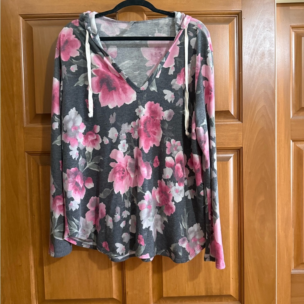 Honeyme Floral Hoodie in Gray and Pink. PTP 24.